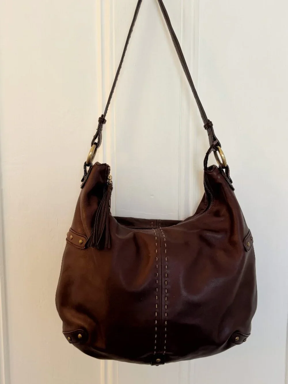 SIGRID OLSEN Leather Dark Chocolate Brown Hobo Bag